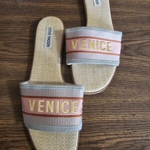 Steve Madden Venice Slide Sandals - Pink and Gold Accents